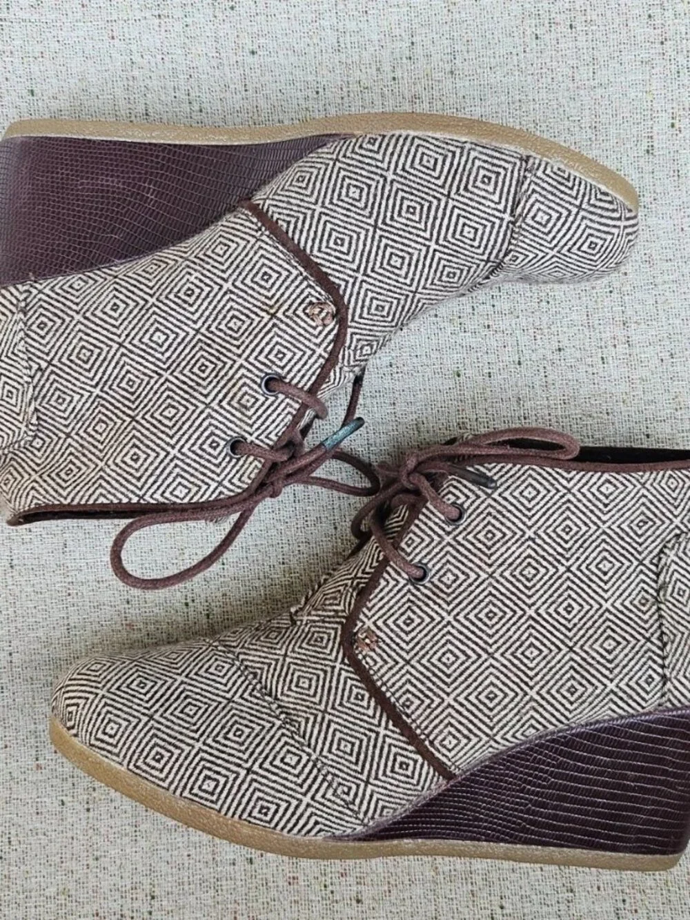Toms Women Boots Shoes Brown Fabric Upper High Top Wedge Shoes Size 40EU 9US